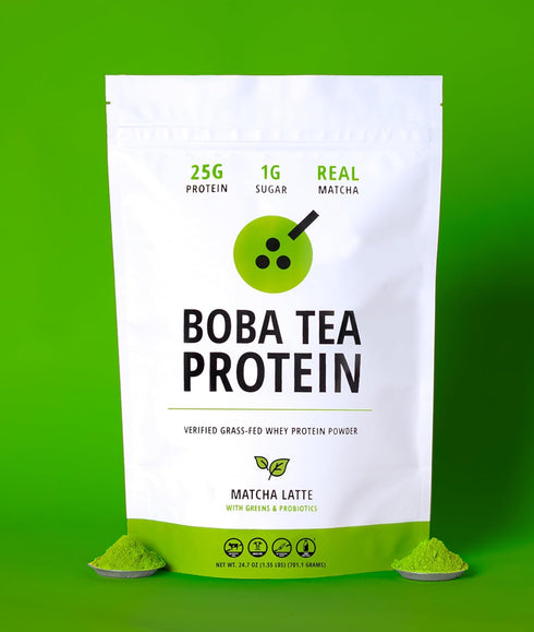 25g 19 Boba Tea Protein Matcha Latte | Grass-Fed Whey Protein Isolate Powder | Gluten-Free & Soy-Free Bubble Tea