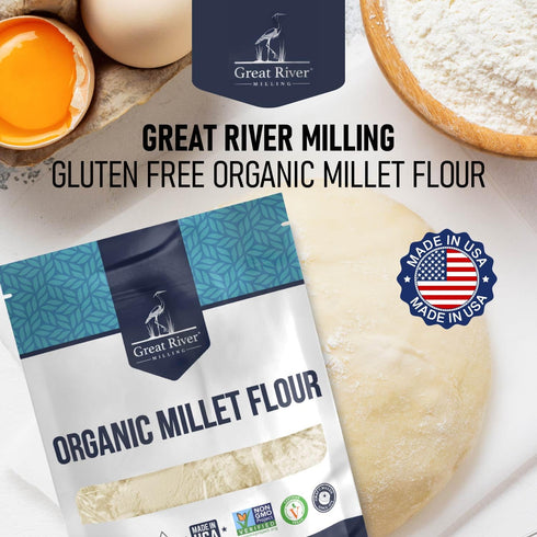 5 Lb. Great River Milling Organic Millet Flour | USDA Organic, Naturally Gluten Free, Non-GMO, Vegan, Kosher | Mild