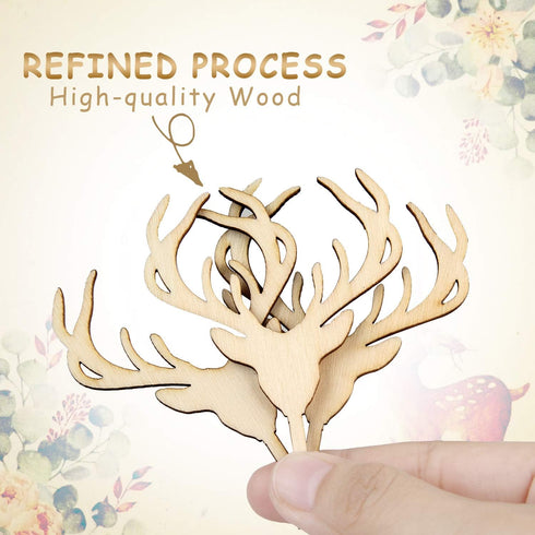 Wooden Deer Cupcake Toppers, Antler Cake Picks, Rustic Country Party Decoration Supplies, 24 Counts