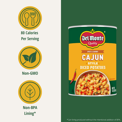 14.5 oz. Pack 12 Del Monte Cajun Style Diced Potatoes, Cans