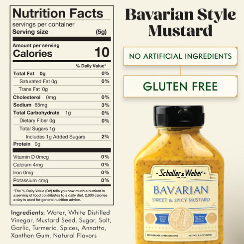 9.5 Oz (1 Pack) Schaller & Weber Bavarian Mustard, Squeeze Bottle | Sweet Hot Mustard | Deli Condiment for Sausages