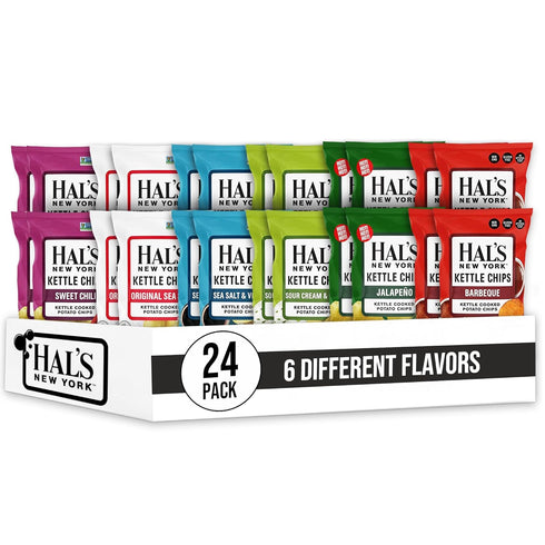 Hal's New York Kettle Cooked Potato Chips, Variety Pack, 6 Flavors, 2 Oz (Pack of
