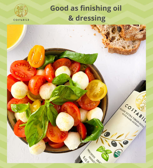 Classic Blend Polyphenol Rich Olive Oil and Basil Infused EVOO. For healthy everyday cooking and for gourmet food
