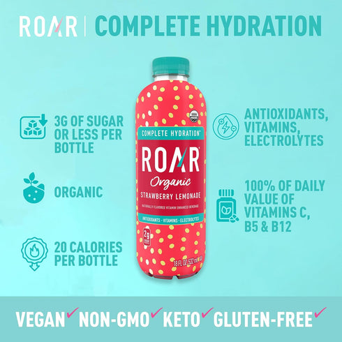B5, B12 12 ROAR Complete Hydration Organic - Electrolyte Drinks Loaded with Vitamins C, - Non-GMO, Gluten-Free