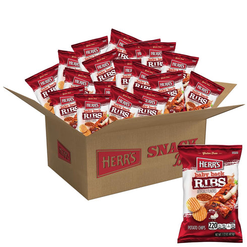 Herrs Baby Back Ribs Potato Chips, Gluten Free Snacks, Bold BBQ Flavor,