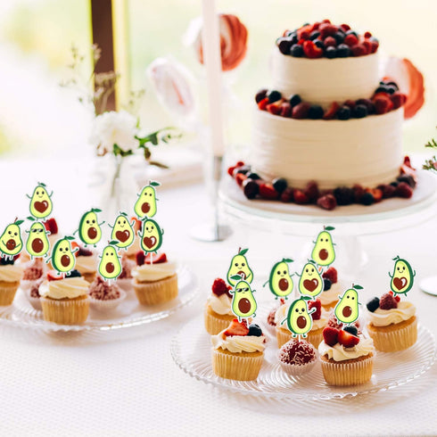 18pcs Glitter Fruit Avocado Cupcake Toppers, Fiesta Party Supplies for Happy Avocado Holy Guacamole Dessert