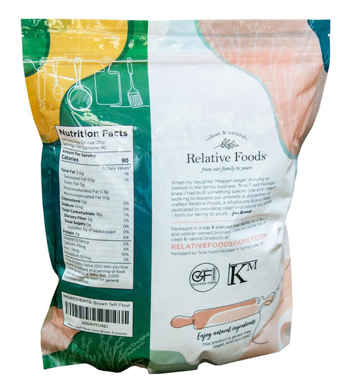 5 lb Relative Foods Teff Flour Brown | Naturally Gluten Free, Non-GMO, Vegan | USA Grown | Premium Ancient Grain Flour