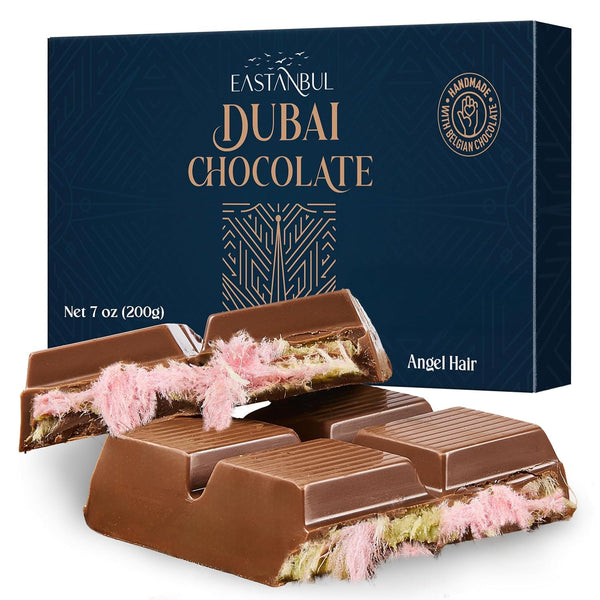 Eastanbul Angel Hair Dubai Chocolate Bar, 7oz, Premium Belgium Chocolate with Pistachio