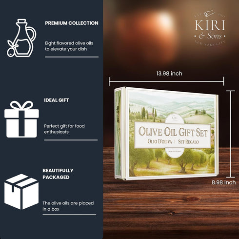 Set 8 Kiri & Sons Olive Oil Gourmet Sampler Gift of - Premium Extra-Virgin Olive Oil Made In Spain, Natural Flavors