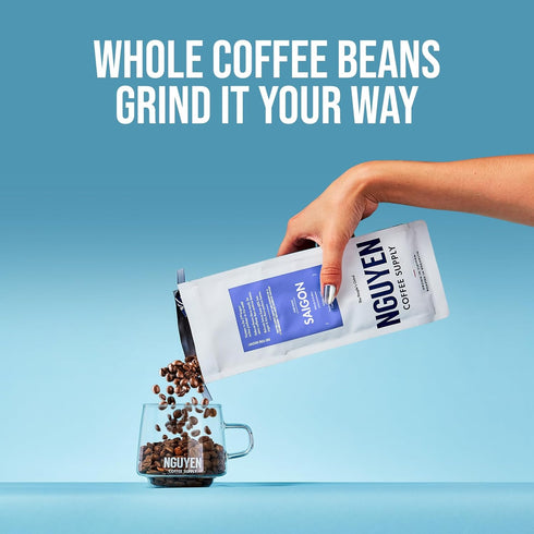 [12 oz Nguyen Coffee Supply - Saigon Robusta & Arabica Blend: Dark Roast Premium Whole Coffee Beans, Vietnamese Single