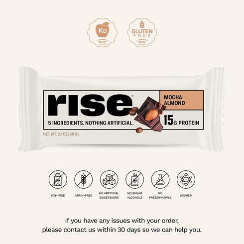 15g 4g 5 Rise Whey Protein Bars - Mocha Almond | Breakfast Bar & Protein Snack Protein Fiber Just Whole Food