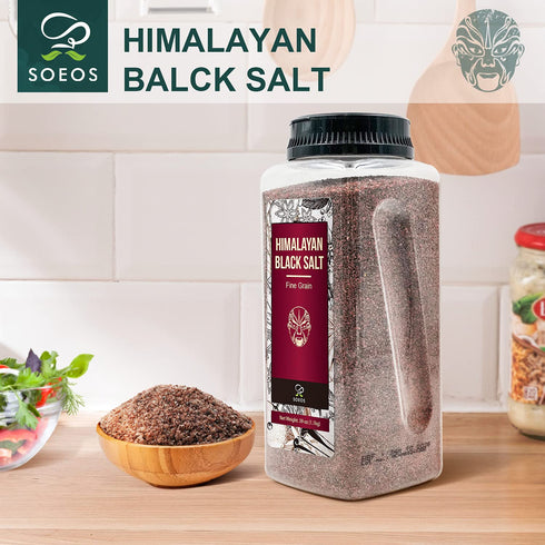 2.4 (39 Oz), (Pack 1) Soeos Himalayan Black Salt Fine Black Himalayan Salt, Pound Natural Mineral Enriched, Natural