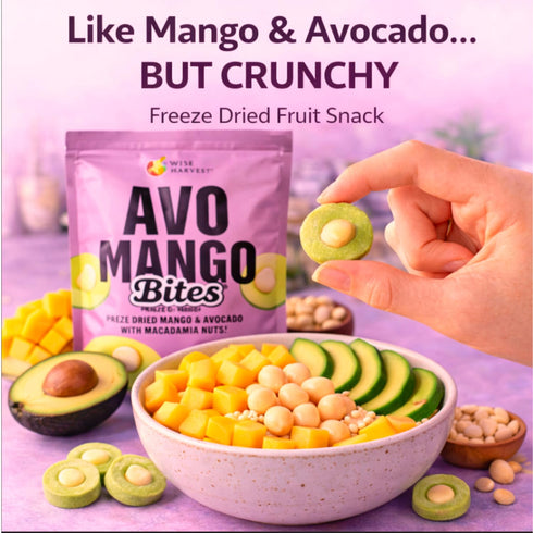 10 Packs Wise Harvest AvoMango Bites Freeze-Dried Mango & Avocado Snack with Macadamia Nuts | Crunchy Real Fruit Snack