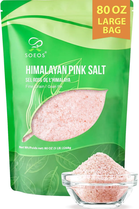 Soeos Himalayan Pink Salt, Fine Grain, 5 Lbs, Pink Himalayan Sea Salt,