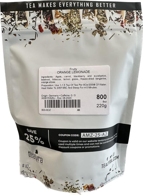 Tealyra Orange Lemonade Herbal Fruity Loose Leaf Tea Blend, 220g (8-ounce), Caffeine-Free, Immune Boosting