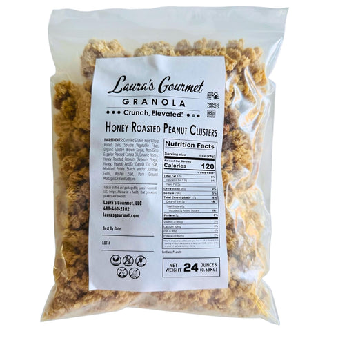 Lauras Gourmet Granola Clusters, Honey Roasted Peanut, 24 oz Bag Organic, Vegan,