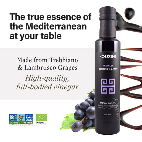 250ml Kouzini Ultra Premium Balsamic Vinegar, Aged Balsamic Vinegars from Modena, Italy, Premium, Smooth & Full-Bodied