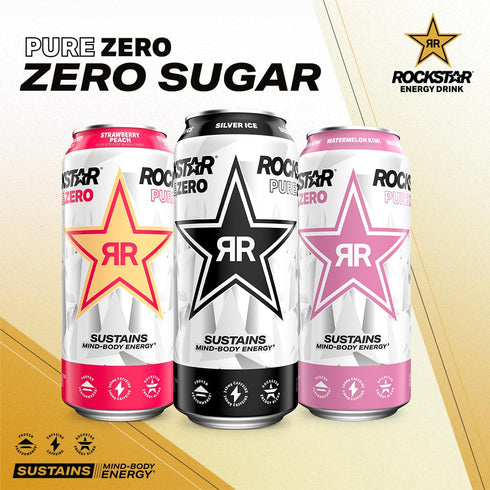 0 16oz (12 Pack) (Packaging Rockstar Pure Zero Energy Drink, Orange, Sugar, with Caffeine and Taurine, Cans May Vary)