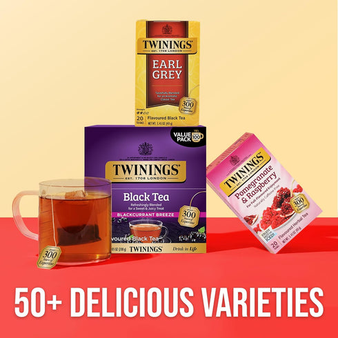 100 Count (Pack 1), 100 Twinings Blackcurrant Breeze Black Tea Individually Wrapped Bags, of Sweet, Tangy Taste
