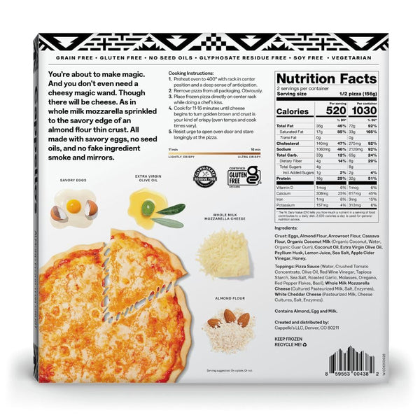 Frozen 11oz Cappello's Gluten Free Almond Flour Thin Crust Cheese Pizza