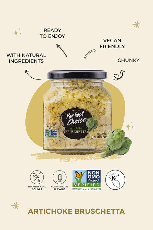 9.9 oz (Pack 3) Perfect Choice Artichoke Bruschetta - Delicious Bruschetta Bread Spread - Ready-to-eat Dip