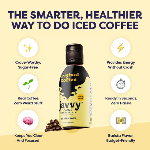 100% 30X 6oz Javy Cold Brew Coffee Concentrate, Iced Coffee - Arabica Beans, Instant Coffee Concentrate, Original Med.