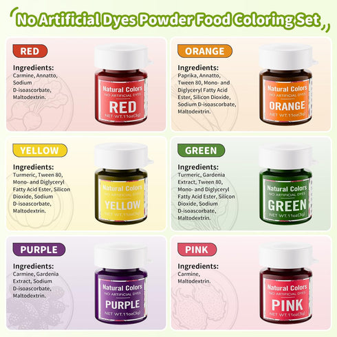 Set 6 Yellow,3g/Jar Natural Food Coloring Powder - Colors Water Based Vivid Powder Food Color Dye, No Artifical