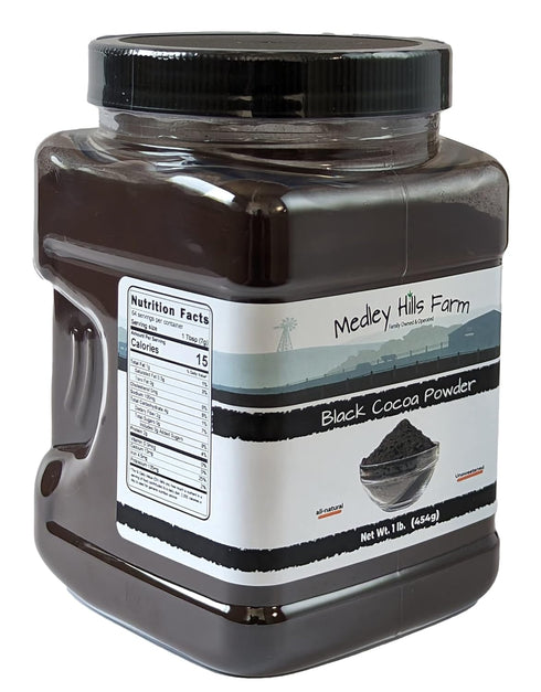 Black cocoa powder by Medley hills farm 1 Lb. in Reusable Container - Great Black cocoa powder for baking - Dutch Processed Cocoa Powder - Unsweetened