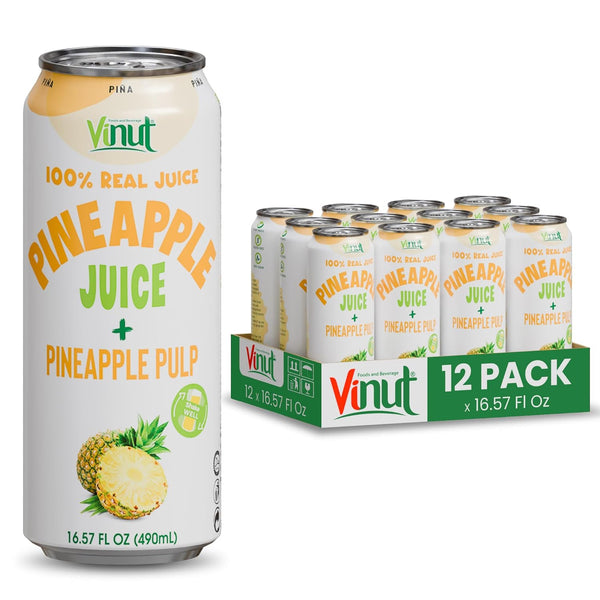 Vinut Natural Pineapple Juice Drink with Pulp, (16.57 fl oz, Pack of