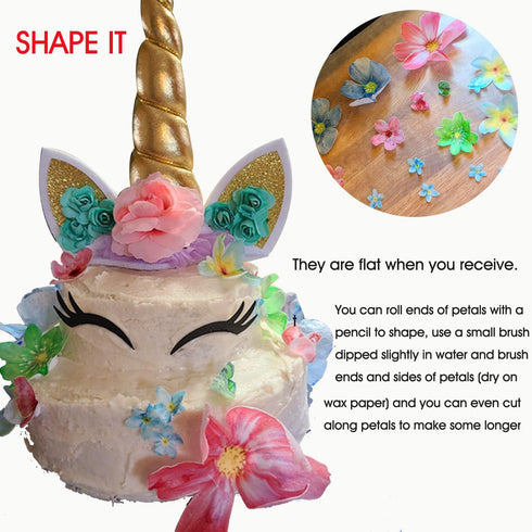 Set of 27 Mixed Size & Colour Edible Flowers & Butterflies Cupcake Toppers Wedding Cake Decoration