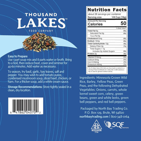 1 20+ 100% Thousand Lakes Minnesota Wild Rice Soup Mix with Vegetables - pound | Fat Free | Servings | Natural |
