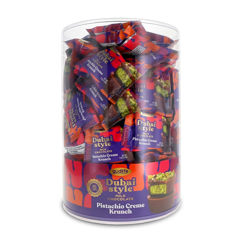 80 .52oz Dubai Style Chocolate Individually Wrapped Pistachio Creme Cups In Tub, Gourmet Milk Chocolate Bites