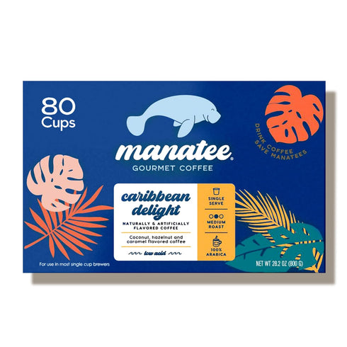 2.0 80 Manatee Gourmet Coffee, Single Serve Pods for Keurig K Cup Brewers, Medium Roast, Caribbean Delight, ct