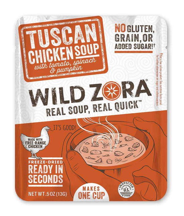Wild Zora Instant Keto-Friendly Soups, Tuscan Chicken 8-pack, Gluten-Free, Low Carb, Flavorful Pantry Staples