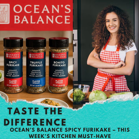 Ocean Balance Spicy Furikake Seasoning - Cayenne Pepper, Sesame Seeds, Maine Coast Seaweed, Great for Sushi Rice