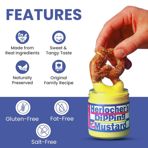 Pack 2 8 oz Herlochers Dipping Mustard of | Sweet & Tangy Mustard Dip, Jar | Gluten-Free, Salt-Free, Fat-Free | Perfect