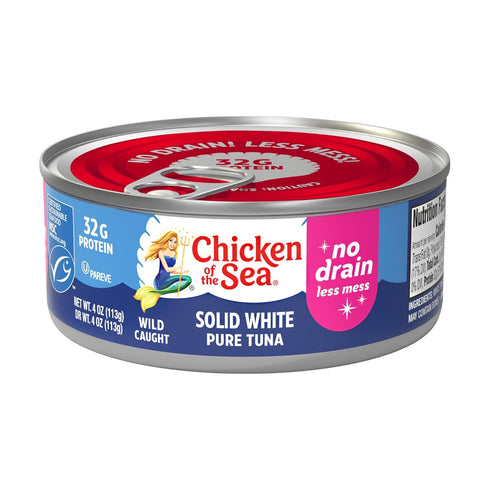 Albacore 4 oz. (Pack 24), Chicken of the Sea Solid White Pure MSC Tuna, Cans of Wild Caught Tuna, No Drain