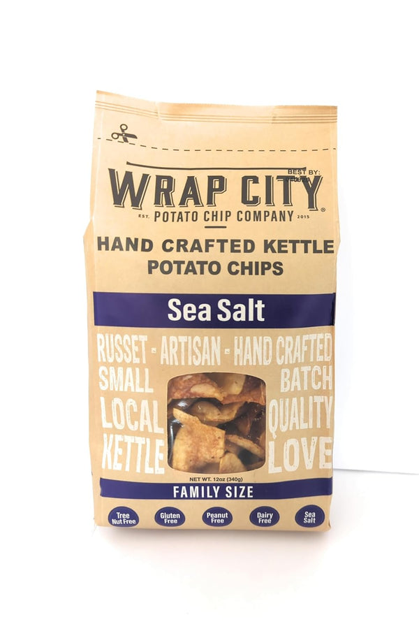 Wrap City Potato Chip Company - Sea Salt - Russet, Artisan, Hand Crafted Kettle Potato Chips -