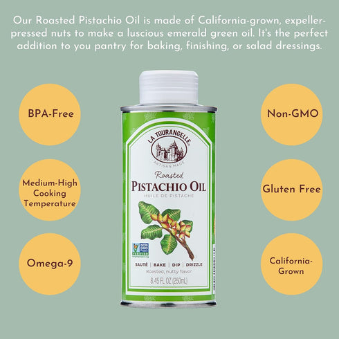 La Tourangelle Roasted Pistachio Expeller-Pressed Oil, 8.45 Fl Oz for Cooking, Baking, and Beauty
