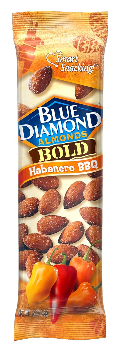 1.5 12 Pack Blue Diamond Almonds, BOLD Flavored Habanero BBQ On-The-Go Snack Nuts Perfect for Road Trips, Lunches, Kids