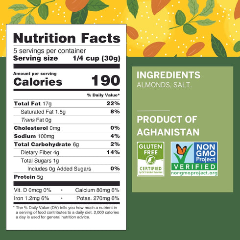 Ziba Foods Heirloom Shakhurbai Almonds, Dry Roasted & Salted, Non-GMO, Vegan, Gluten Free Snack, 5.3 oz