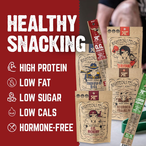 Pack Packs 6 Pack Righteous Felon Savory Beef Jerky Variety Gift - Great Gifts for Men | Gluten Free, High Protein