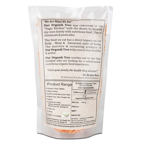 Our Organik Tree 100 500 (17.64 OZ) % organic Masoor Dal / Red Lentil Gms