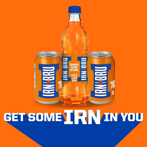 Barr 32 11.1 oz Pack 8 IRN-BRU Original Scottish Sparkling Soda, Citrus Flavored Carbonated Drink - Sparkling Flavored