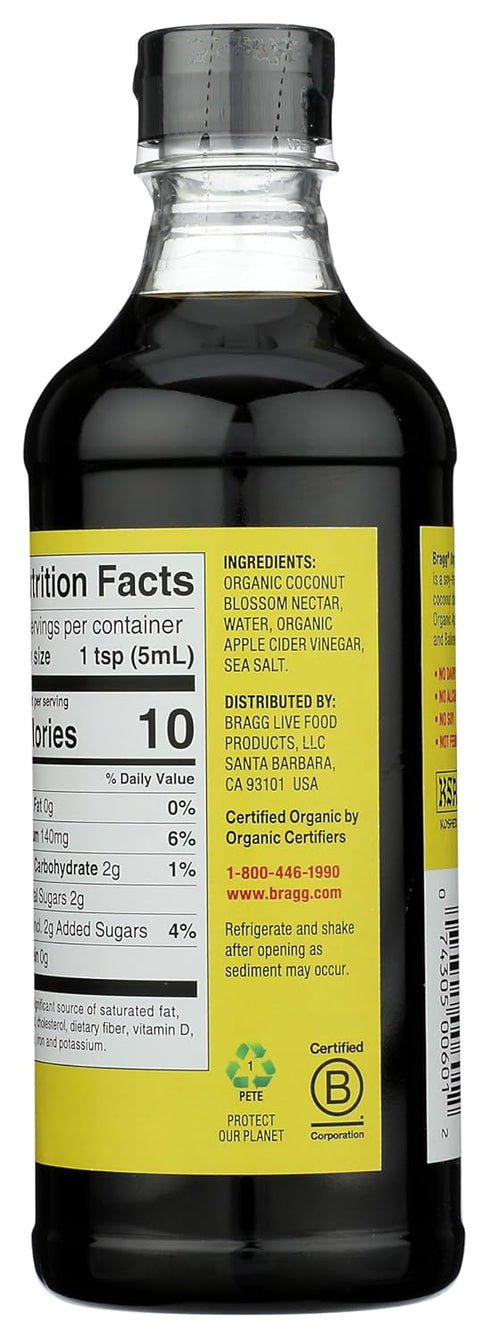 16oz, Packed Bragg Organic Coconut Aminos Soy-Free Alternative, Gluten-Free, Dark & Rich Flavor for Cooking Vegan, No