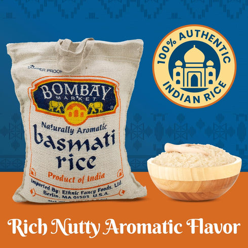 Bombay Market (10 White Basmati Rice - Aromatic & Nutty Flavor Basmati Rice - Long Grain Rice Basmati Pound Bag)