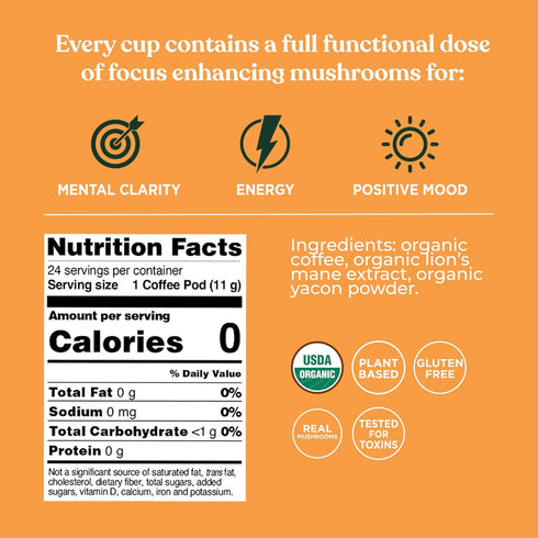 Immune 24 Count Four Sigmatic Mushroom Coffee K-Cups | Organic Dark Roast Coffee with Lions Mane Mushroom Powder
