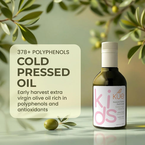 8.45 oz 14kg 0.2% (250 ml) Kue Kids Extra Virgin Olive Oil, fl - Cold Pressed Early Harvest EVOO, High Polyphenol Olive