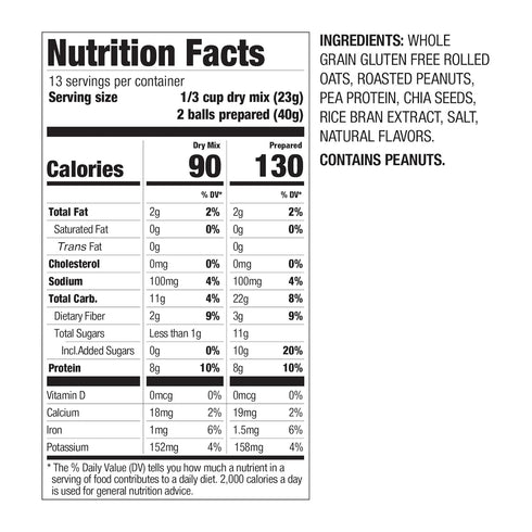8g 10.58 Oz PBfit No Bake Peanut Butter Protein Ball Mix, Protein, Made with Chia Seeds & Whole Grain Oats, Gluten