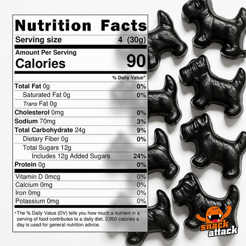 1lb Snack Attack Black Licorice Scottie Dogs Soft Chewy Candy with Real Licorice Root & Pure Anise, All-Natural, Gluten